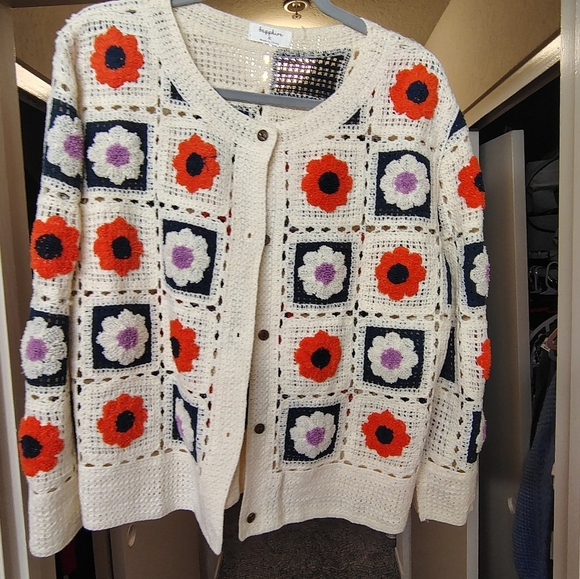 Knit multicolored sweater with front buttons - Picture 1 of 8